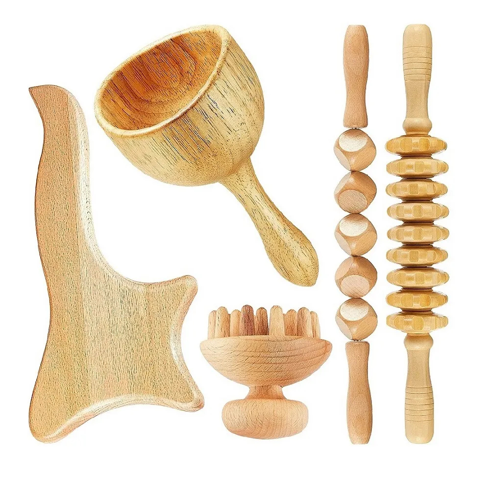 5Pcs Wooden Body Massage Tool Foot Reflexology Acupuncture Thai Massage Roller Therapy Meridians Scrap Lymphatic Health Care