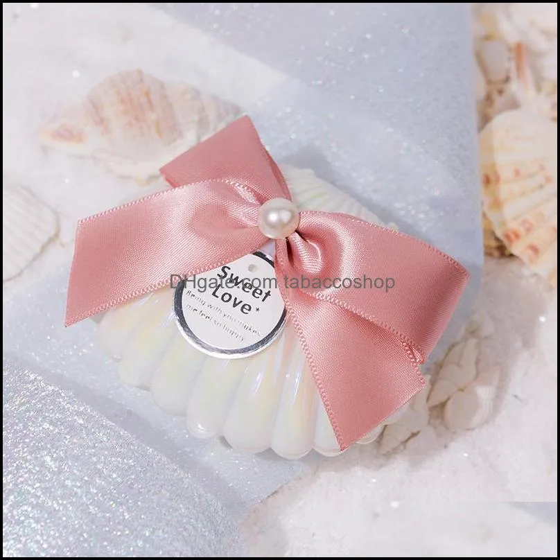 Gift Wrap 10pcs White Pearl Shells Shape Candy Box With Ribbon Bow Wedding Favor Baby Shower Party Chocolate Packaging Boxes