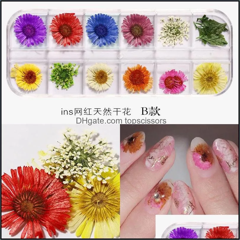 3D Mix Dried Flowers Nail Decorations Natural Floral Sticker Dry Beauty Nails Art Decals UV Gel Polish Manicure Accessories