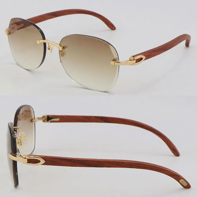 Wholesale Diamond Cut 3524012 Metal Rimless Sunglasses Decor Wood Frame Glasses Fashion Sun glasses for Men Unisex Wooden Design Classical Model 18K Gold Frames