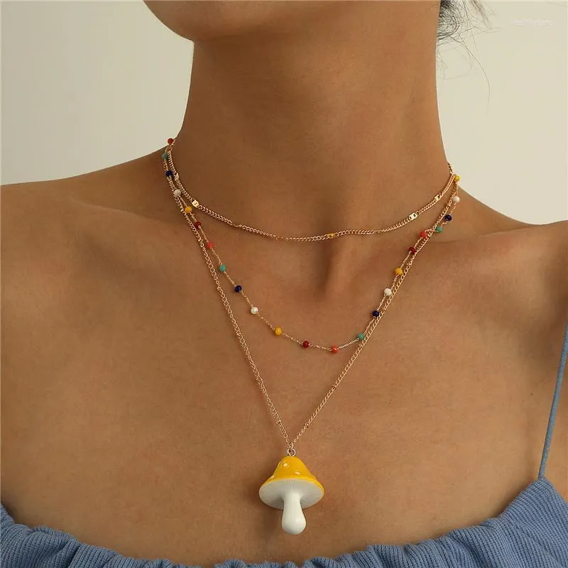 Chokers Fashion Multi-Slayer Gold Chains Bead Choker Котланное ожерелье для женщин Mushron Pendanry Jewelry