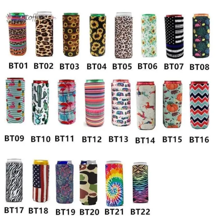 17*8.5cm Can Cooler Slim Can Insulators Neoprene Beverage Beer Cooler Collapsible Cola Bottle Koozies Cactus Leopard Can Sleeve F0415