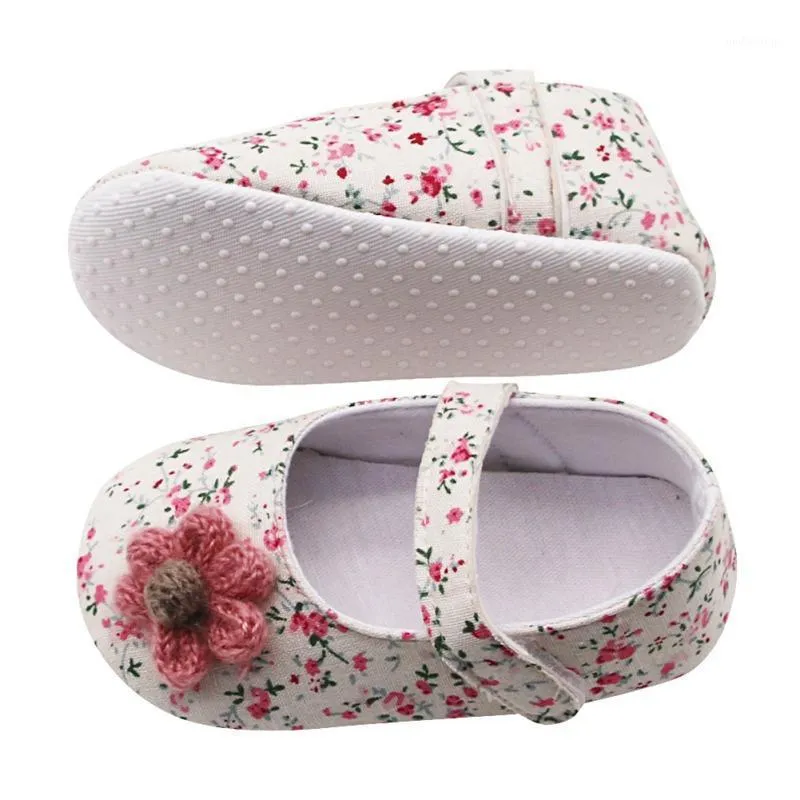 First Walkers Caminheiro Coloque de Nylon Soled Soled Baby Girl Baby Floral Floral Print Anti-Slip Shoes com Sapatos casual de flores