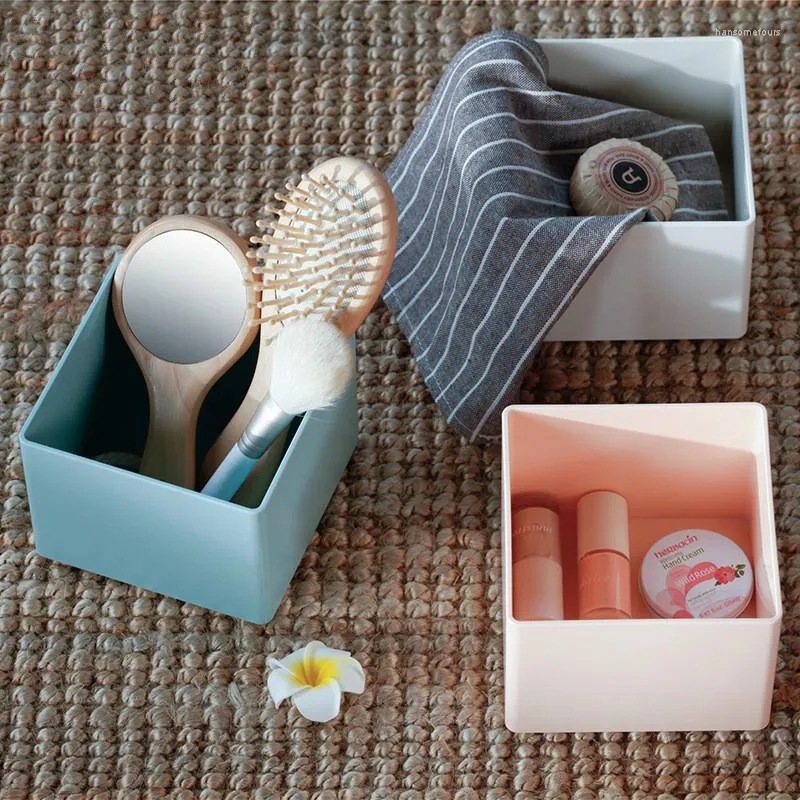 Storage Boxes & Bins Square Plastic Container Makeup Organizer Desk Organiser Sundries Office