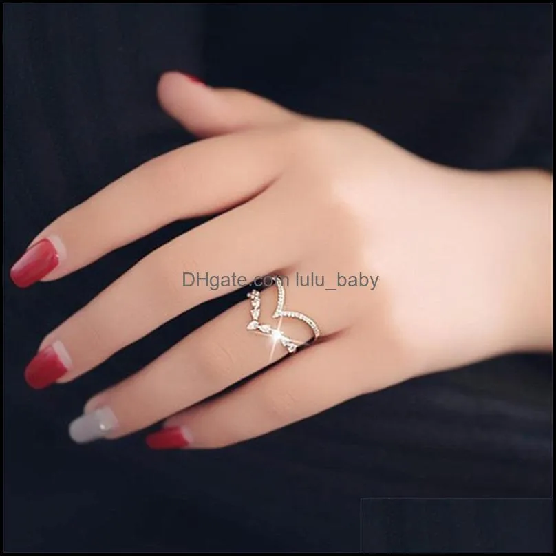 simple silver ring geometric jewelry zircon ring wild micro-set water drop double-layer opening personality trend irregular ring