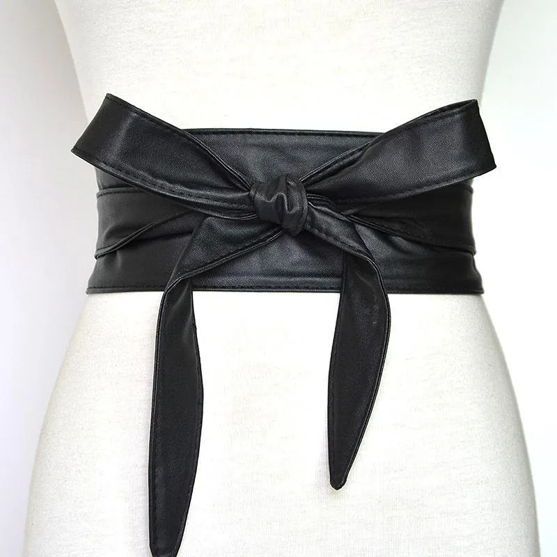 Gürtel Damen PU Leder Mode Soft Selbstkrawatte Wrap um Taillenbandgürtel Bogenknoten binden breite Bund weibliche Gürtelbeine