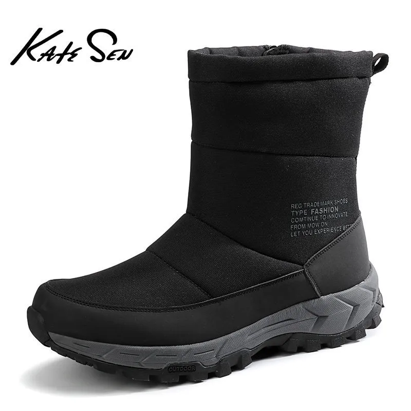 Katesen Nytt mode av hög kvalitet vattentät ankel snöstövlar varm päls plysch slipon vinter män skor y200506