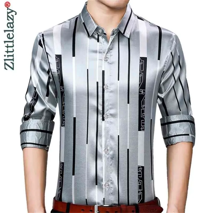Marca de manga longa Men camisa social Streetwear casual Camisas listradas vestidos masculinos magros de roupas de ajuste regular 90307 2103331