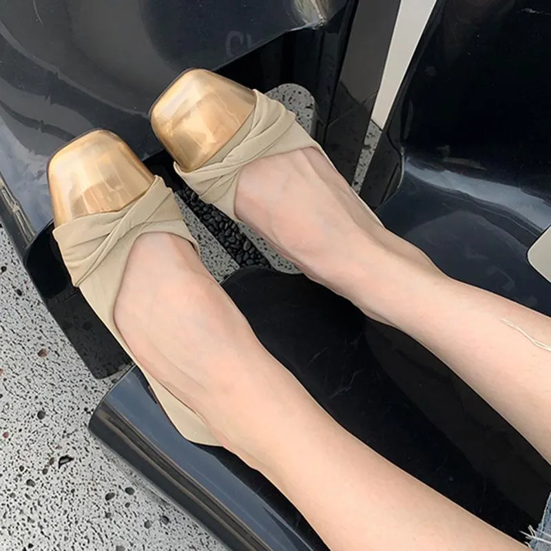 Solged Sandallar Bayanlar Yumuşak Moda Daireler Ayakkabı Kare Tepe Kadın Rahat Açık Sıkı Sığ Metal Kadınlar Sandals ve Sandals ve