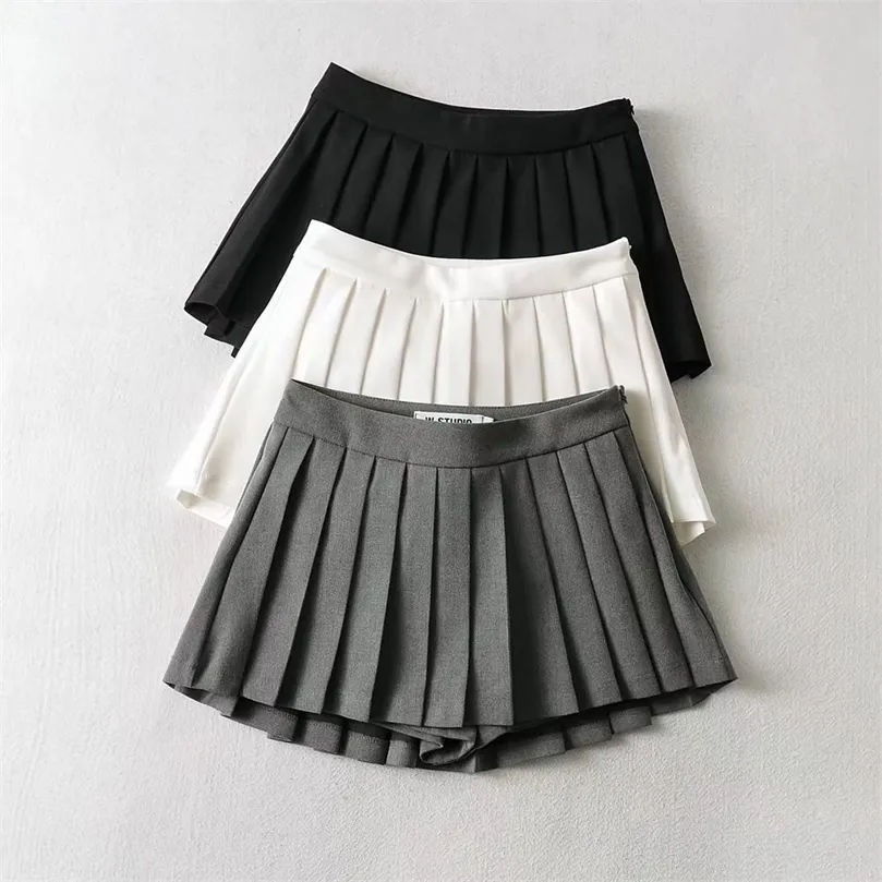 Summer High Waist Skirts Womens Sexy Mini Vintage Pleated Skirt Korean Tennis Short White Black 220317