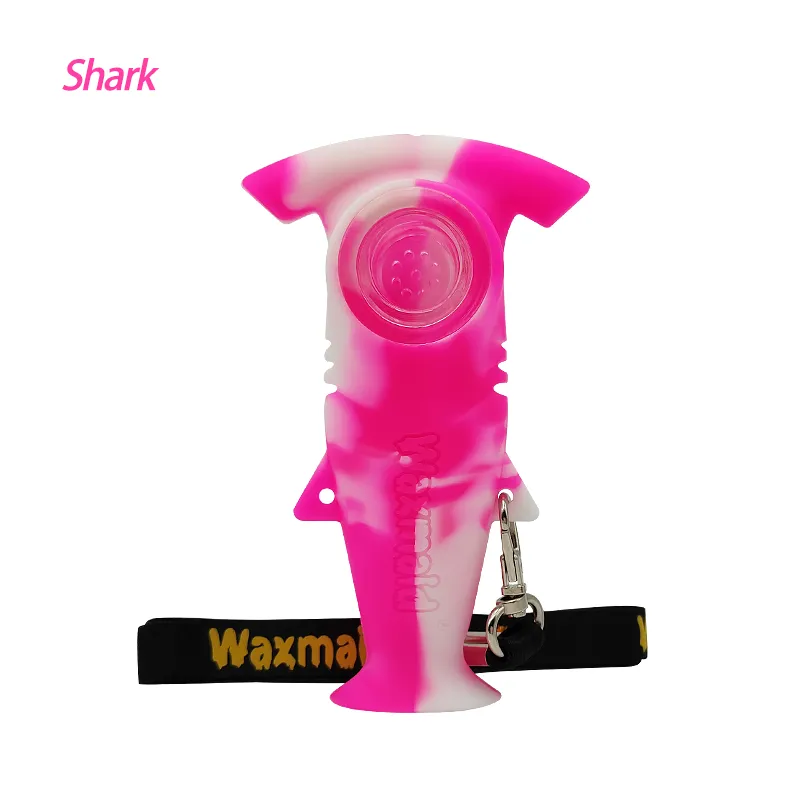 Waxmaid shark shaped smoking hand pipes 6 mixed Colors with a waxmaid lanyard for retail ship from US local warehouse