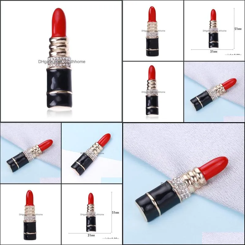 Fashion Brand Design Popular Rhinestone Red Lip Brooch Lipstick Wedding Costume Party For Woman Brooches Jewelry