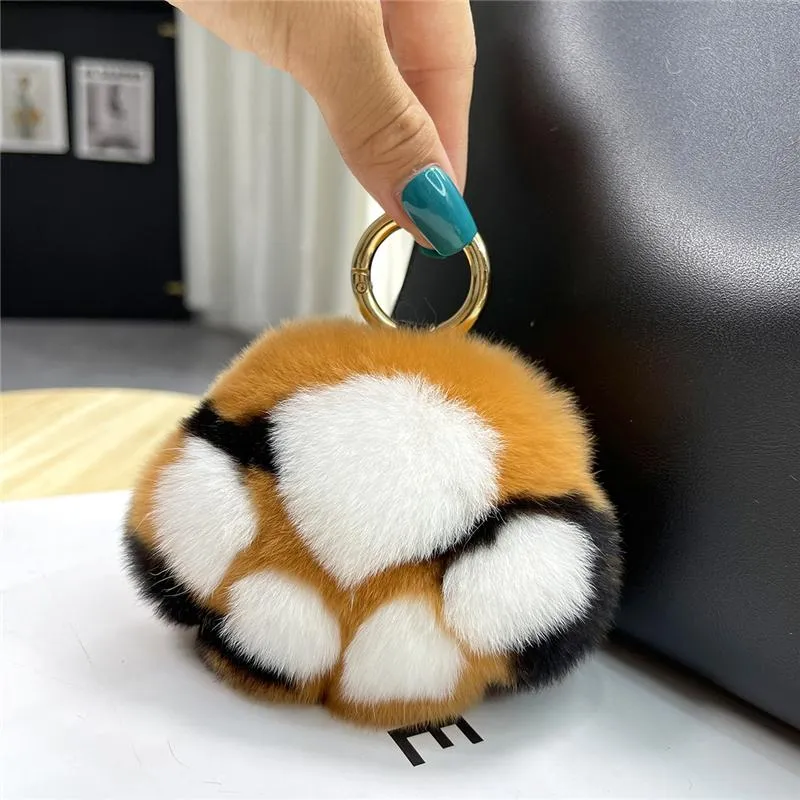 Keychains 플러시 볼 볼 실제 렉스 모피 키 체인 고양이 발톱 여성 가방 펜던트 귀여운 장난감 장난감 장신구 자동차 키 링 베어 트링크 셋 트 219N