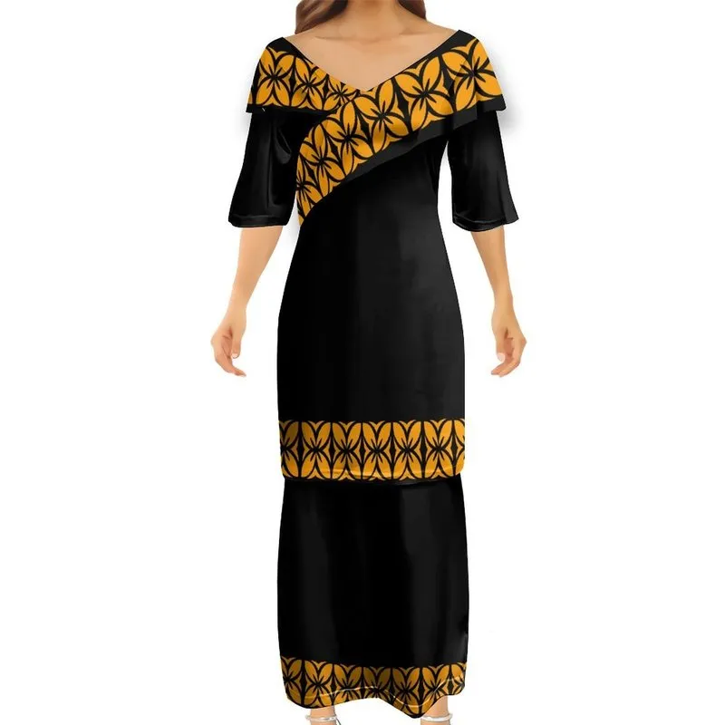 Tatouage polynésien raffiné Puletasi hawaïen Puletasi Chic robe formelle femme Puletasi Couple vêtements assortis 220615