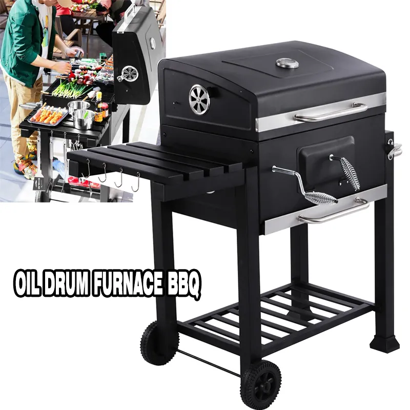 Portable Simple Installation Oil Barrel Stove BBQ Courtyard Large Square Barbecue Stove Heating Stoves Barbecues Rack