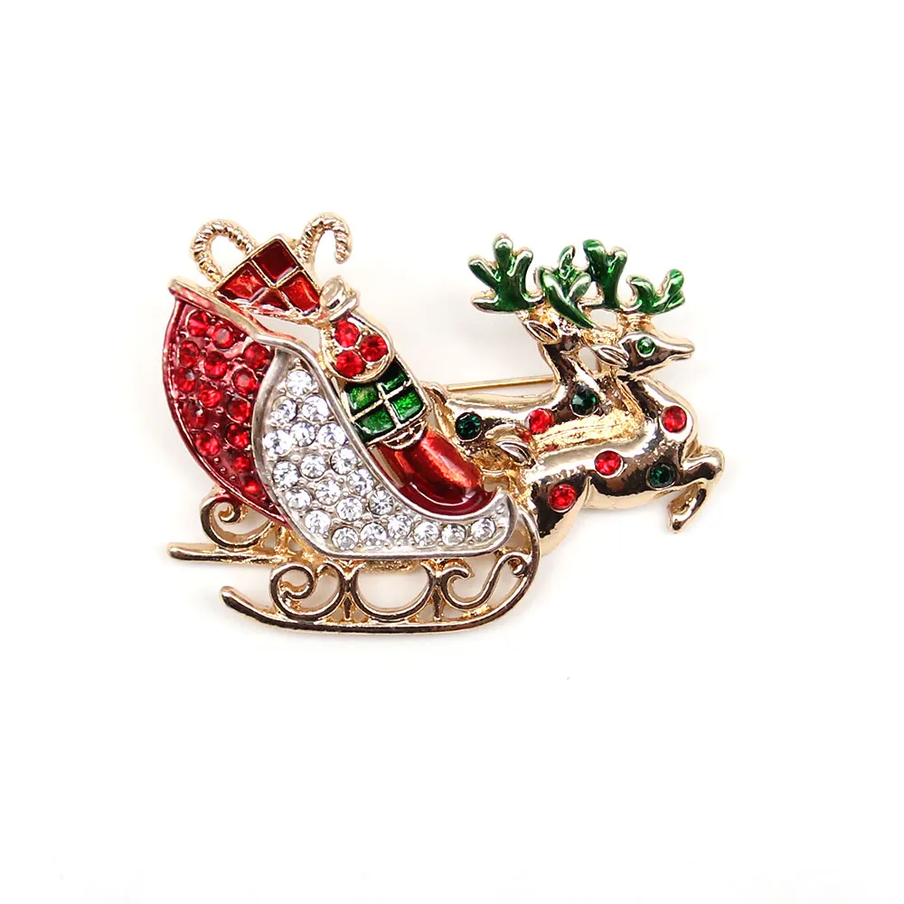 30 Pcs/Lot Custom Brooches Fashion Enamel Rhinesone Sled Shape Christmas Pin For Xmas Gift/Decoration