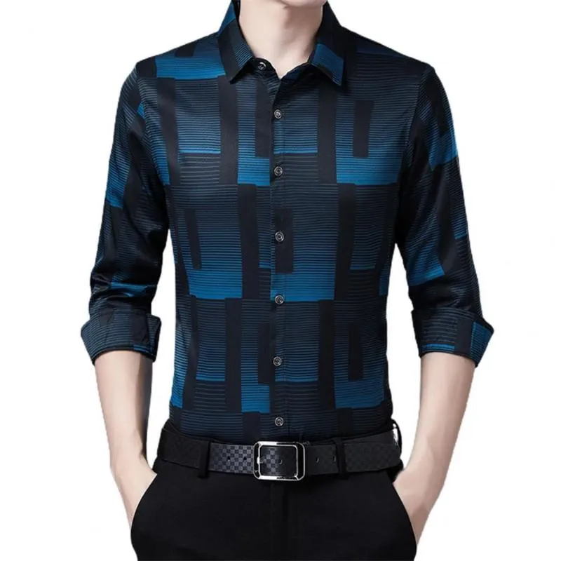 Heren Drail Shirts Men Shirt Print Slim Casual Turn Down Collar Vintage herfsttop met één borsten voor arbeiders