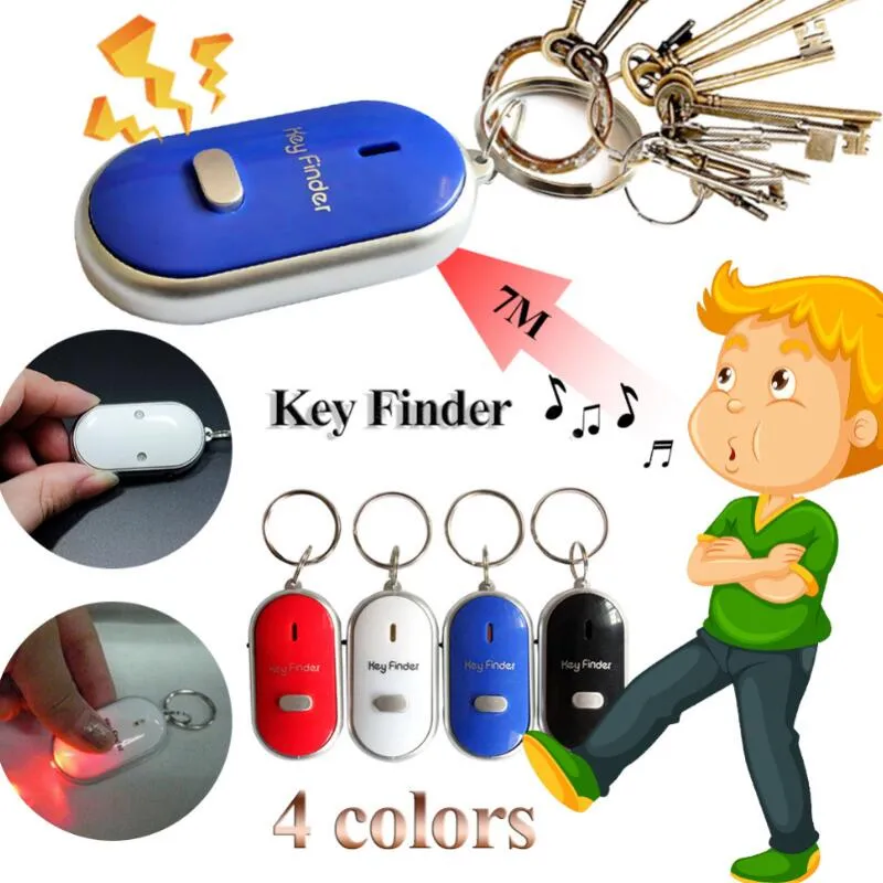 Mini LED Fluiten Anti Lost Key Finder Alarm Portemonnee Pet Sound Control Tracker Smart Flashing Peapping Remote Locator Sleutelhanger Tracer Anti-Lose Whistle-apparaten