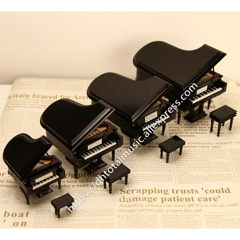Réplica de modelo de piano miniatura de DH com acessórios de bonecas de case de mini ornamentos de instrumento musical de piano exibem presentes de natal 201212