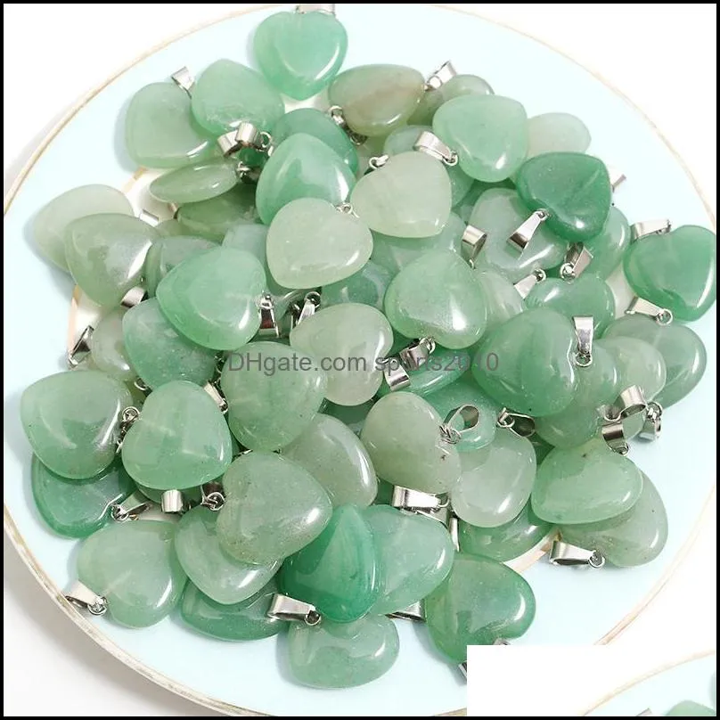 natural stone necklace heart pendants green aventurine gemstone charms 20mm for women charms diy jewelry making accessories sports2010