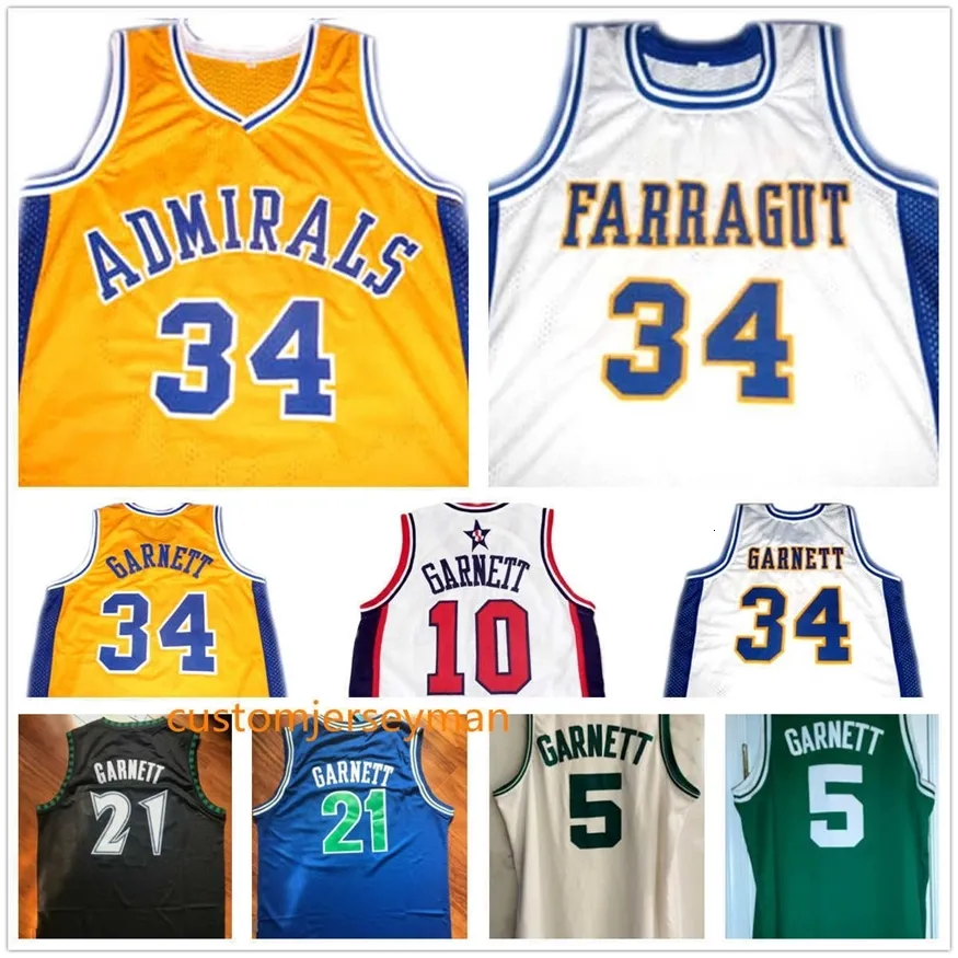 Nikivip équipe usa # 9 Kevin # 34 Garnett maillot Admirals High School Basketball Jersey vert Mens cousu sur mesure taille S-5XL