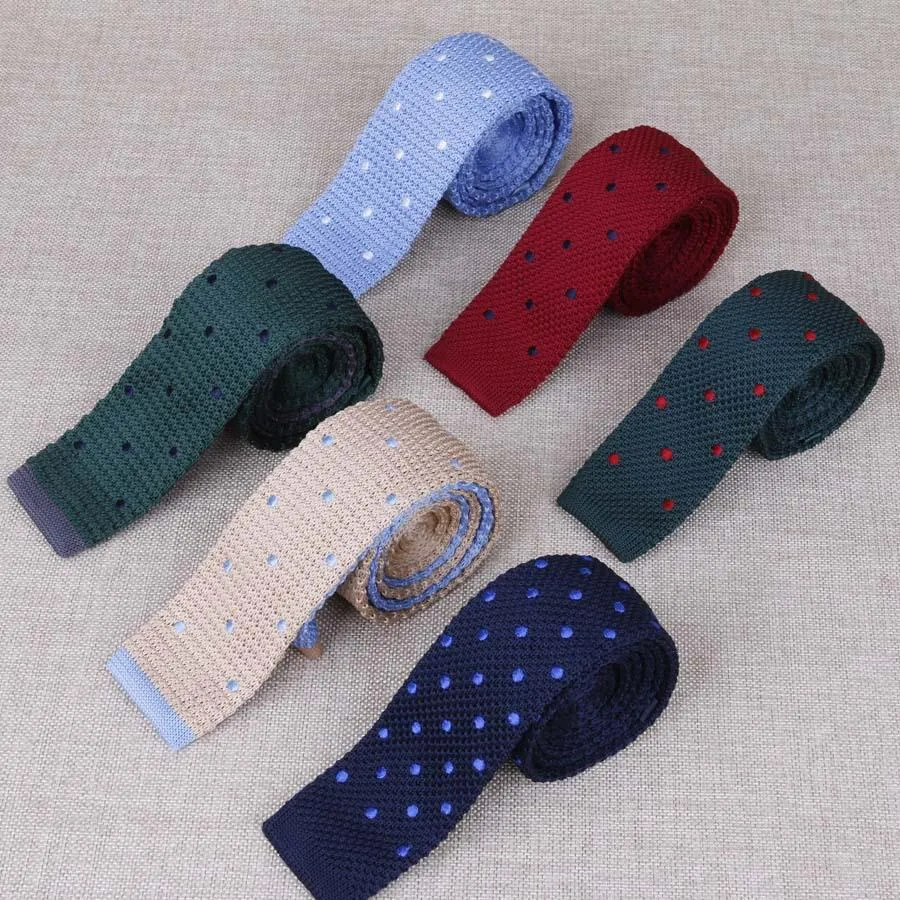 Costumes pour hommes Cravate en tricot Cravate unie pour la fête de mariage Tuxedo Casual Dots Tissé Skinny Gravatas Cravates Accessoires 25 couleurs
