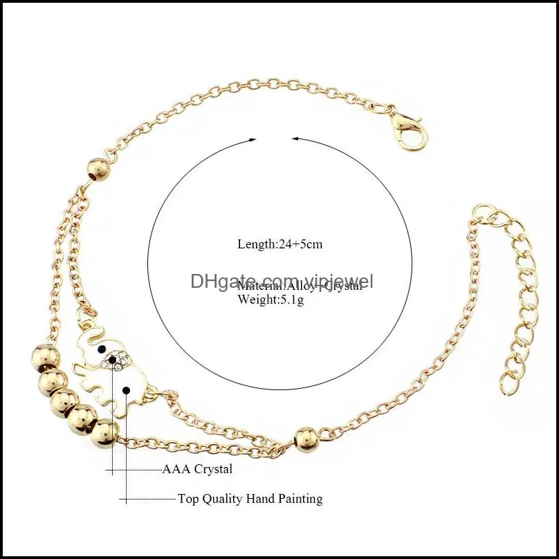fashion elephant beads anklet for women girls gift gold color wholesale cute animal summer jewelry foot ankle chains d941la