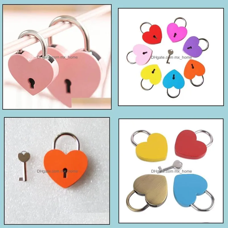 Creative Alloy Heart Shape Key Padlock Mini Archaize Concentric Lock Vintage Old Antique door locks With Ke y