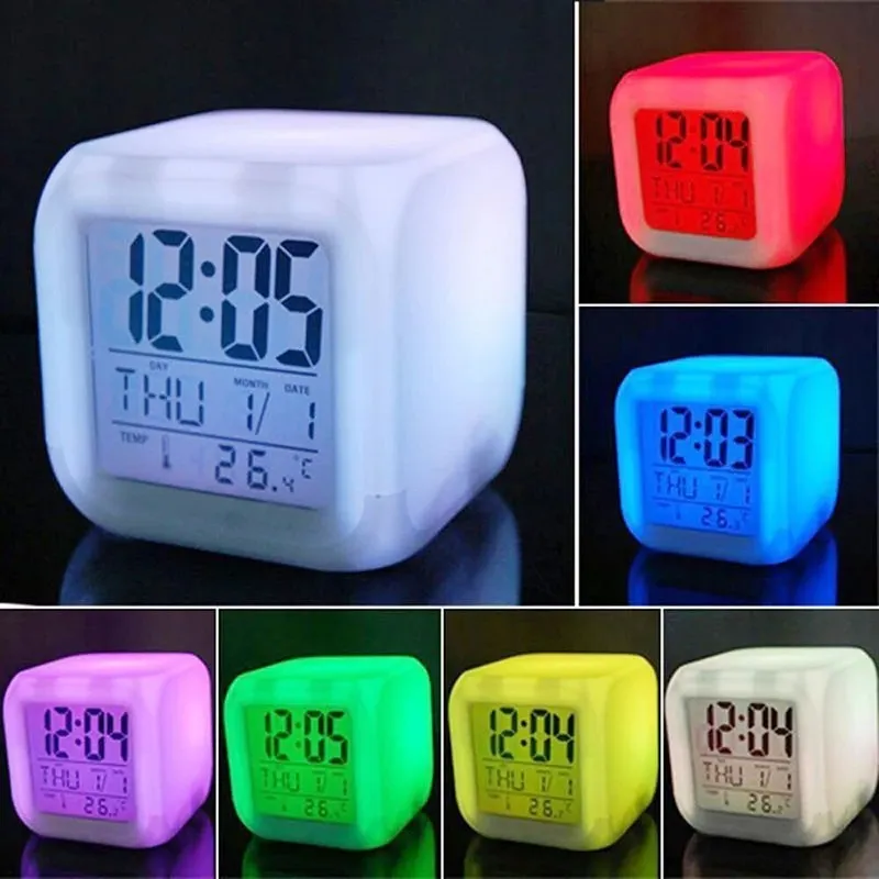 Sveglie per bambini Cubo multifunzionale 7 colori LED Cambia sveglia mattutina digitale incandescente