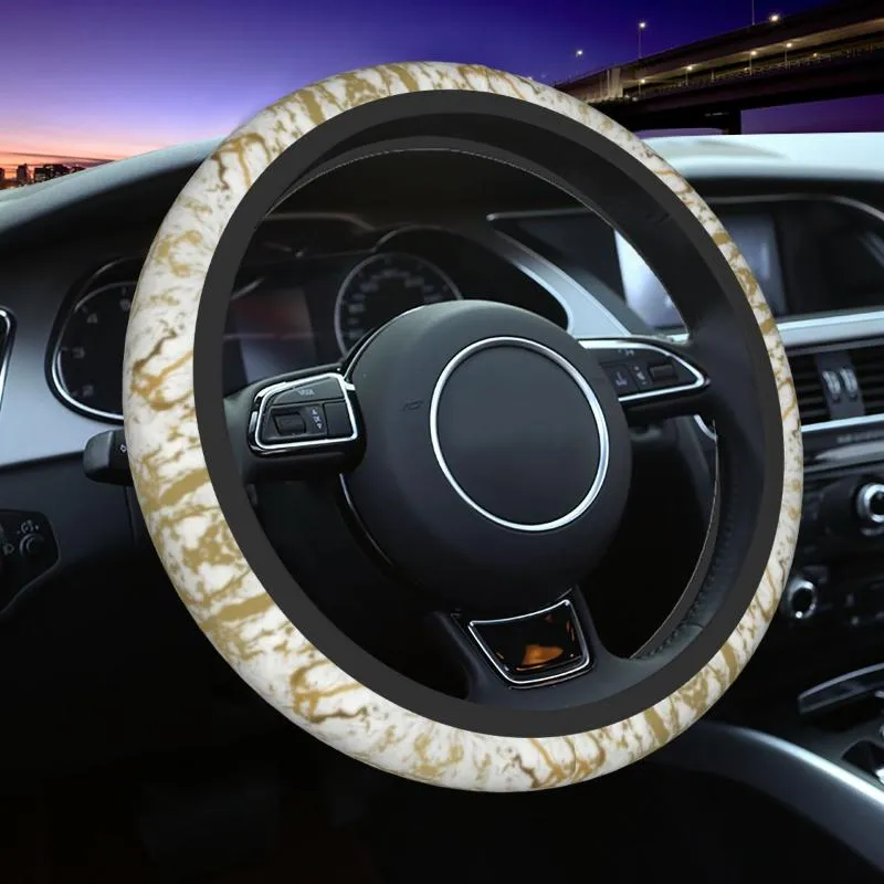 Lenkradabdeckungen Gold Marmor Textur Auto Autoabdeckung Grafikmuster Universal 15 Zoll Schutz Passend für SedanSteering