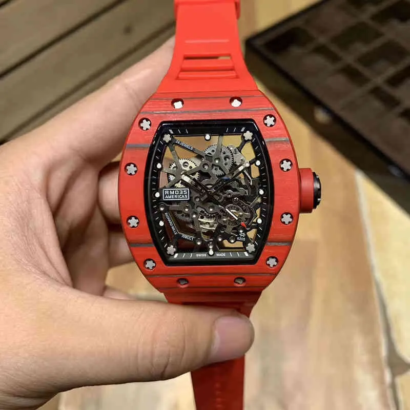 Luxus-Armbanduhr Richa Milles Business Leisure Rm035 Vollautomatische mechanische Uhr Kohlefaserband Herrenuhr Uhren