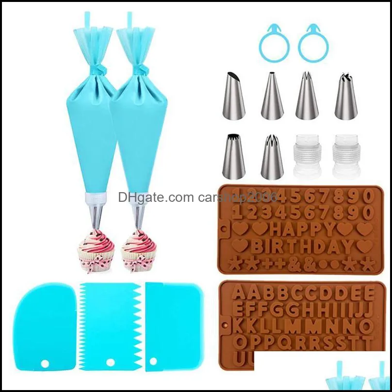 baking & pastry tools 15/17pcs/set silicone bag tips kitchen cake icing piping cream decorating reusable bags nozzle set