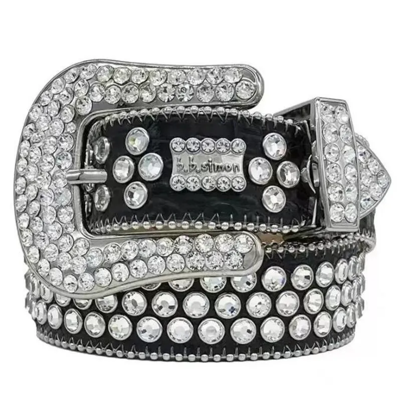 Cintura Bb firmata Simon Cinture per uomo Donna Cintura con diamanti lucenti Nero su nero Blu bianco multicolore con strass scintillanti come regalo