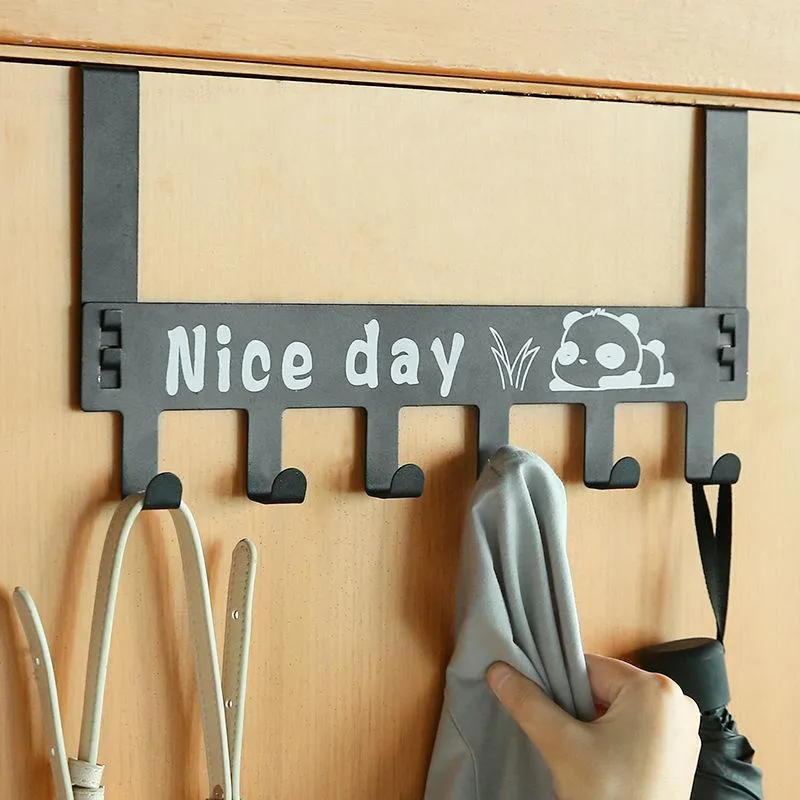 Hooks & Rails Over The Door 6 Hat Clothes Bag Shelf Black White No Drilling Bathroom Living Room Wall HangerHooks