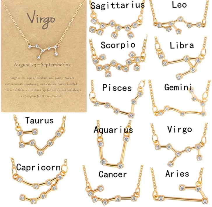 Gold Plated 12 Constellation Horoscope Sign Astrology Zodiac Star Necklace Birthday Gifts for Women Girls