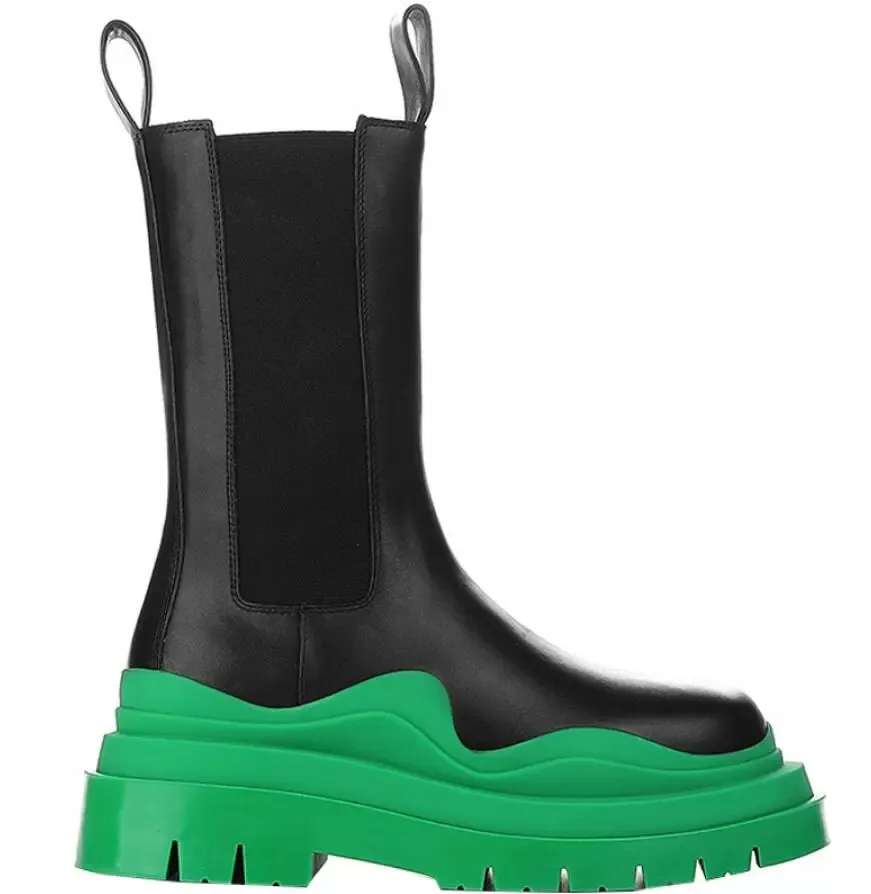 Newst White Green soles botines BOTAS DE NEUMÁTICOS Hombre mujer plataforma bota gruesa bota de dama diseñador de lujo botas de mujer Diseñador de media pantorrilla