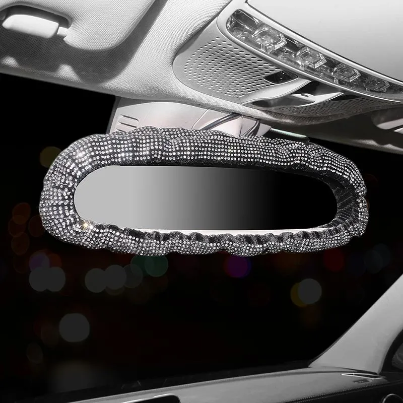 Lenkradabdeckungen Kristall Bling Auto Rückspiegel Abdeckung Dekor Strass Rückansicht Diamant Assessoires Innenraum für Frauen