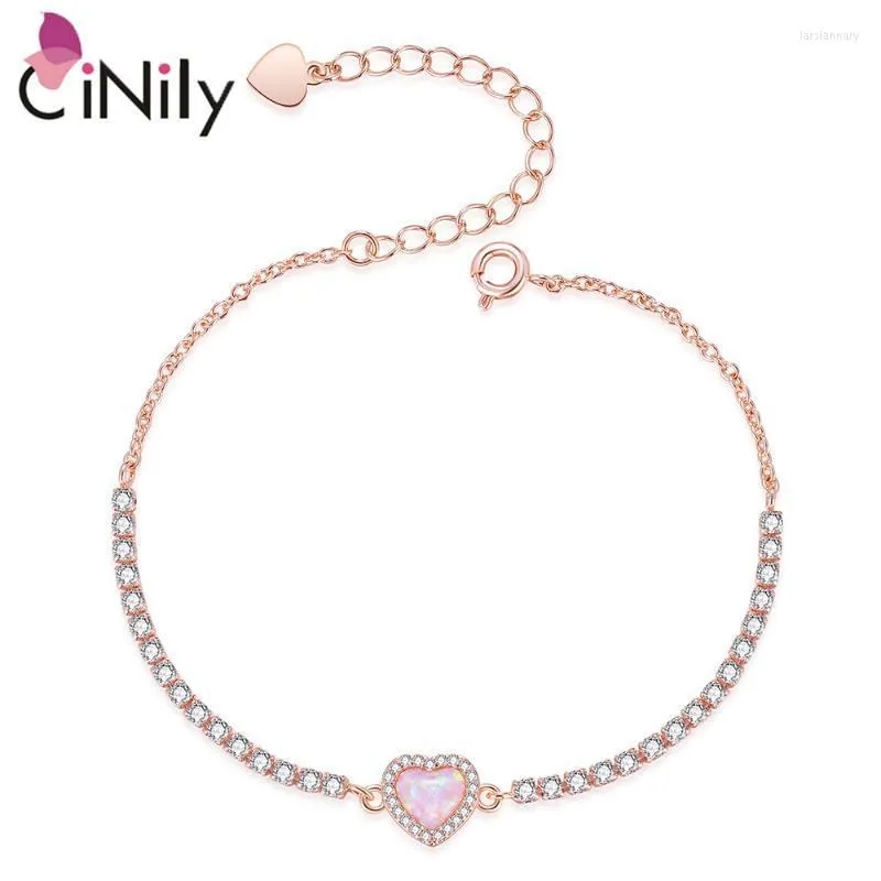 링크 체인 Cinily White Pink Created Opal Stone Heart Bracelets Bangles Silver/Roes 골드 도금 파티 보석류를위한 링크 LARS22