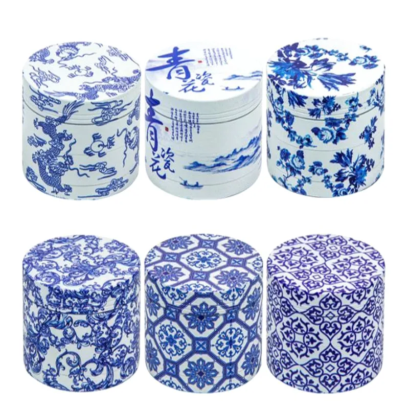 Smoking Accessories Blue And White Porcelain Grinders 4 Layers Zinc Alloy Grinders 55mm Diameter Height 38mm GR394