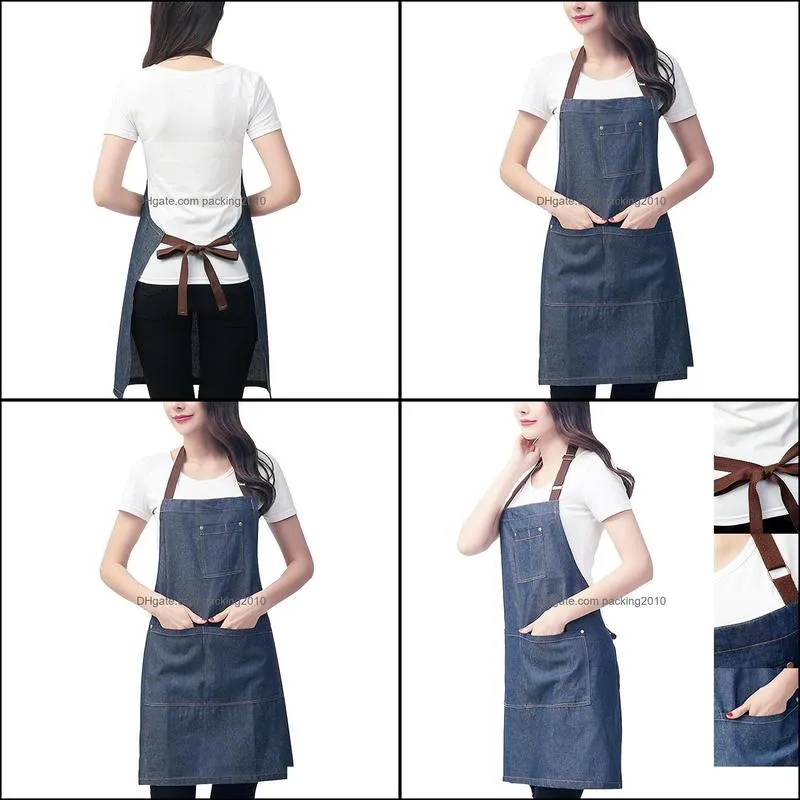 Kitchen Apron Unisex Denim Aprons Adjustable Men Women Apron With Pocket Chefs Cooking Baking Avental Home Cleaner Tool