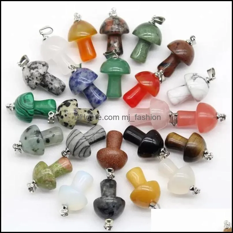 mix natural stone charms quartz crystal amethyst agates aventurine mushroom pendant for diy jewelry making accessories