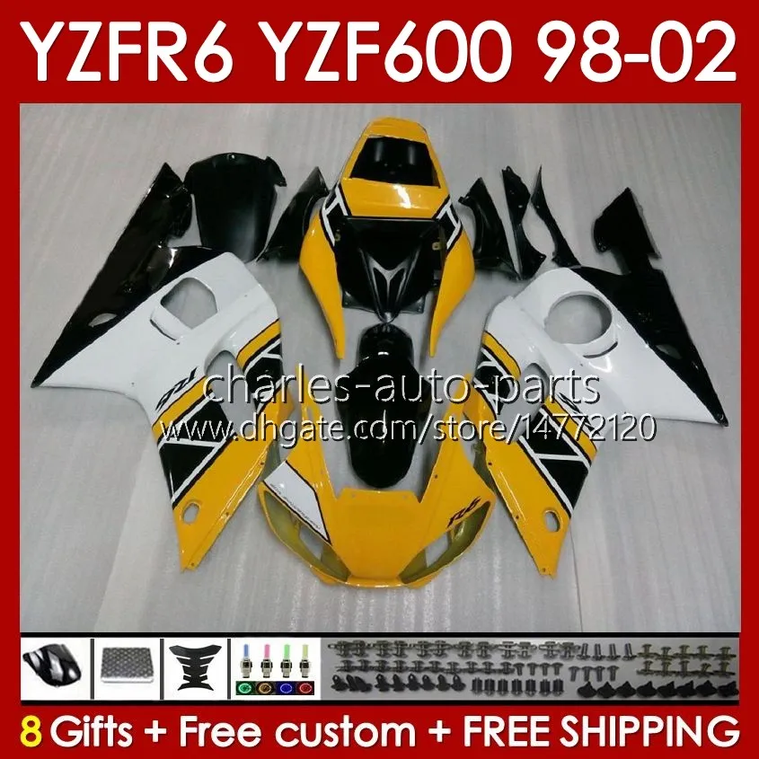 Yamaha için Vücut Çerçevesi YZF-600 YZF R6 R 6 600cc YZFR6 1998 1999 00 01 02 KUTUSUNDA 145NO.13 YZF 600 CC Cowling YZF-R6 98-02 YZF600 98 99 2000 2001 2002 Kaplama Kiti Sarı Blk