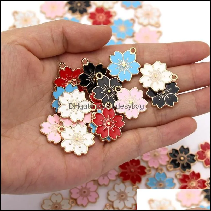 charms 20pcs sakura enamel alloy flower pendants cherry blossoms cute diy bracelets necklace jewelry making 17 19mmcharms