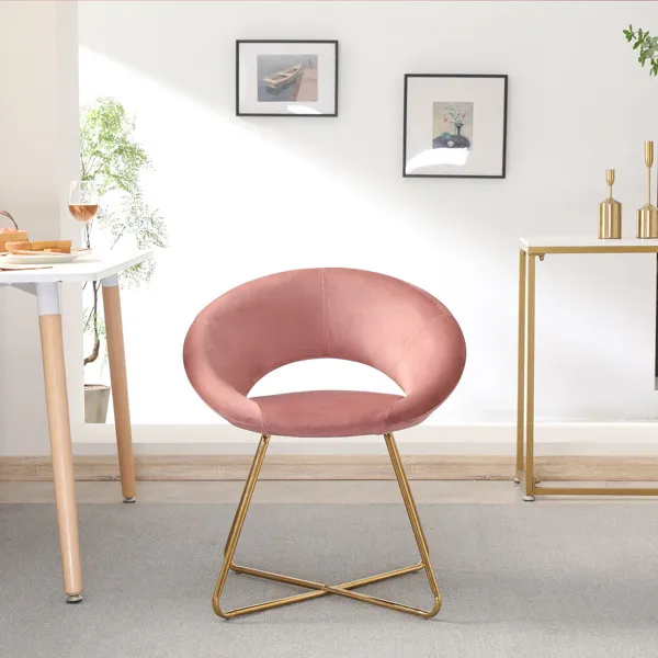 Furniture Modern velvet dining chair 1 set upholstered upholstered comfortable table and dressing living room bedroom vanity (gold base)