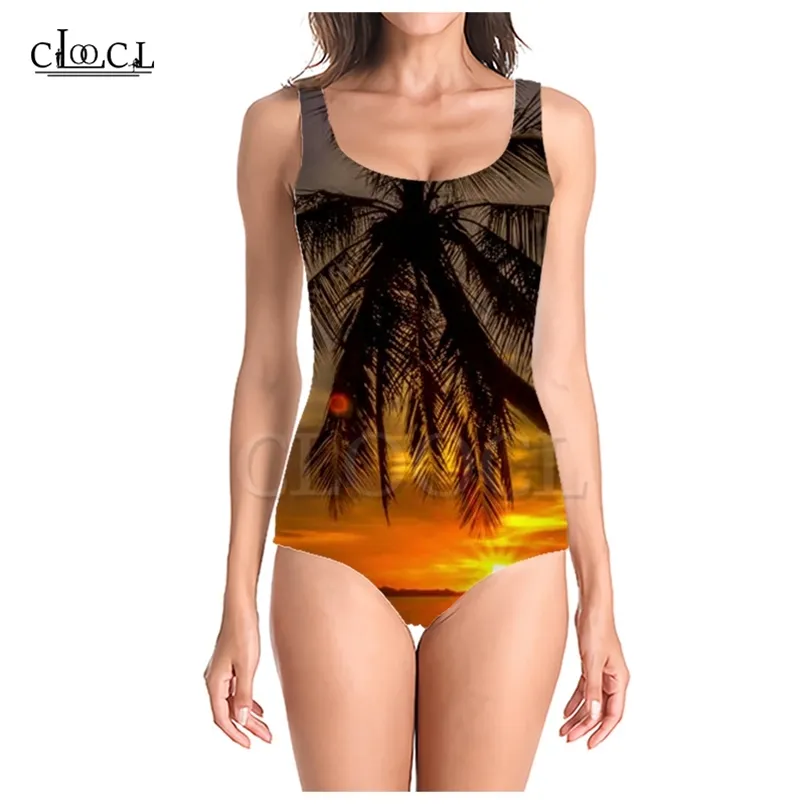 Sandy Beach Women Palm Palm Tree Onepiece 3D Print Kobiety Bez rękawów Seksowne stroje kąpielowe Summer Ladies Beach Swimsuits 220617