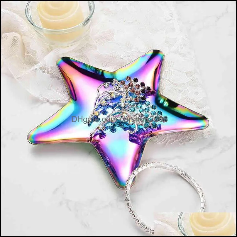 colorful bins five pointed star stainless steel jewelry tray simple display fruit ornaments cosmetic food storage plate pans vtmtl0046