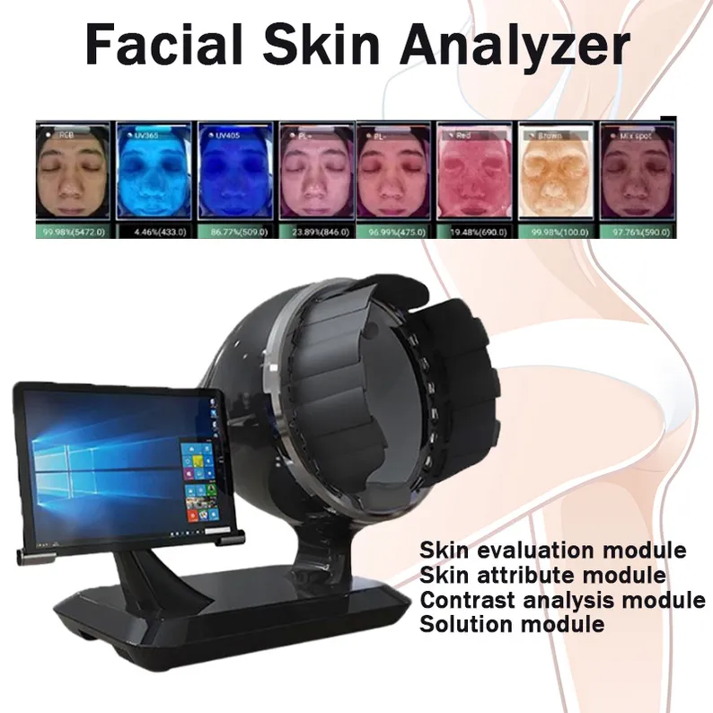 3D Magic Mirror Skin Analyzer Wrinkles Pores Multilingual Intelligent Imager 8 Spectrum Digital Facial Scanner