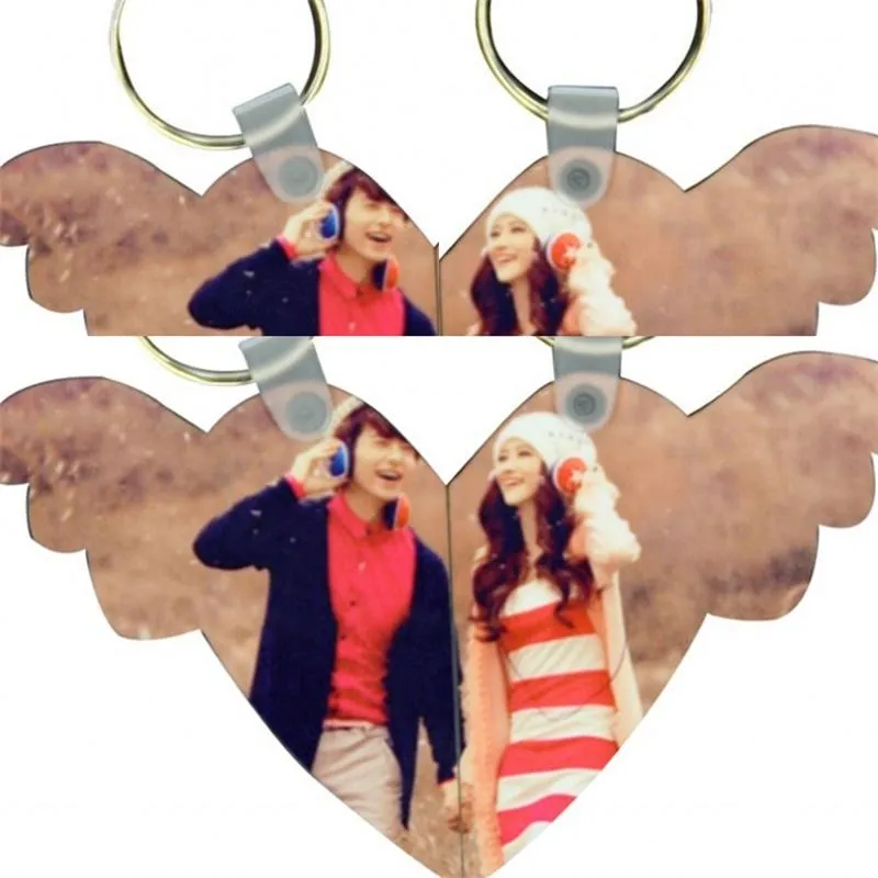 Metal Key Buckle Sublimation Blank Cute DIY Pattern Chain MDF Love Heart Wing Shape Knapsack Ring Gift 3 4ex L2