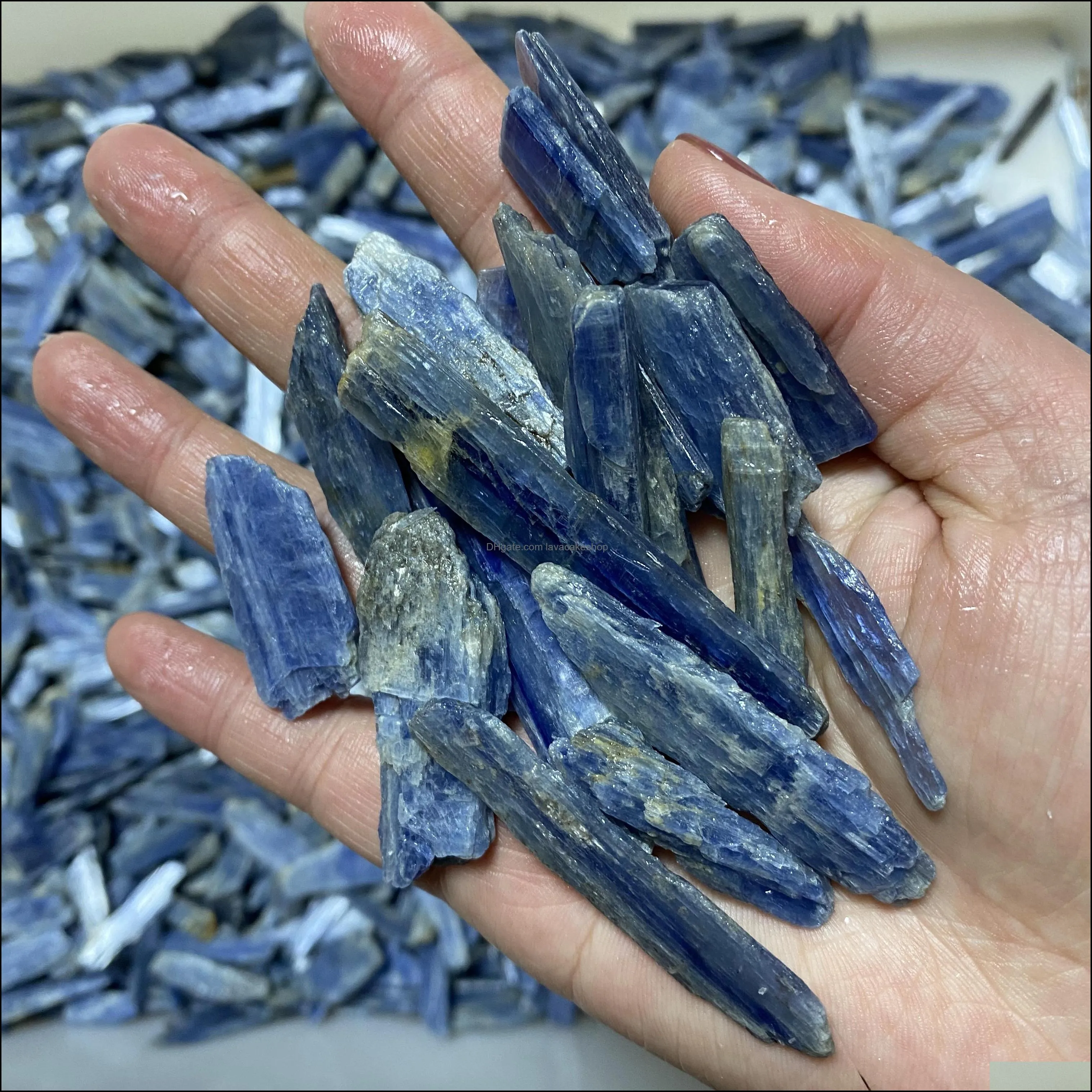 1 Bag 100g Natural Blue Kyanite stone Quartz Crystal Tumbled stone Reiki Healing mineral home decoration(Size: 9--15 mm, Color: blue)
