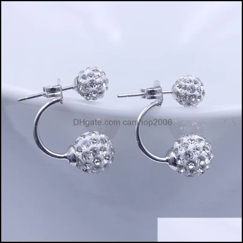 925 silver double sided earrings for women crystal disco ball stud earrings korean girl jewelry allergy